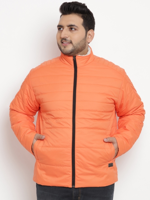 John Pride Plus Size Men Orange Solid Padded Jacket