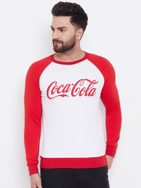 FUGAZEE Men White & Red Coco Cola Colourblocked Sweatshirt