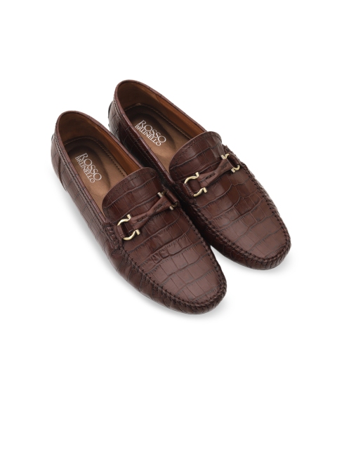 ROSSO BRUNELLO Men Coffee Brown Brown Textured Leather Formal Loafers