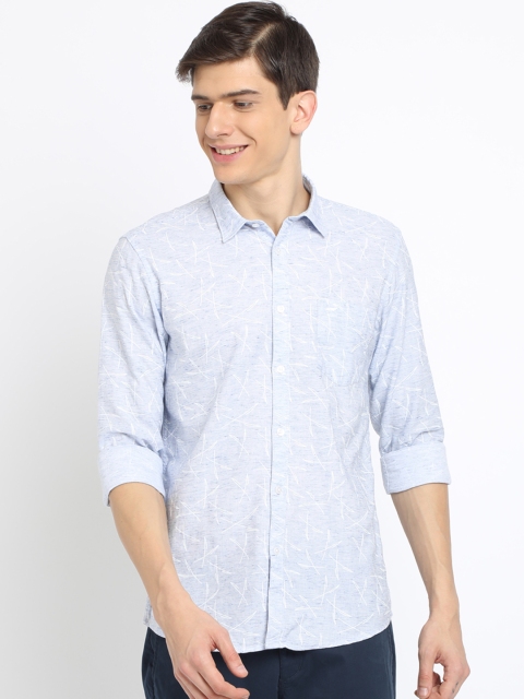 Crocodile Men Blue & White Slim Fit Printed Casual Shirt