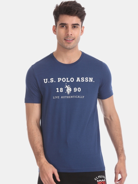 U.S. Polo Assn. Men Blue Printed Round Neck T-shirt