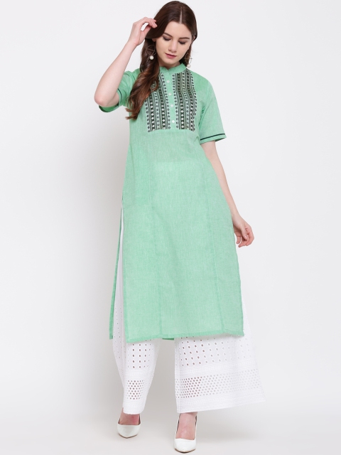 Shakumbhari Women Green Embroidered Straight Kurta