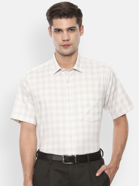 Van Heusen Men Beige & White Regular Fit Checked Formal Shirt