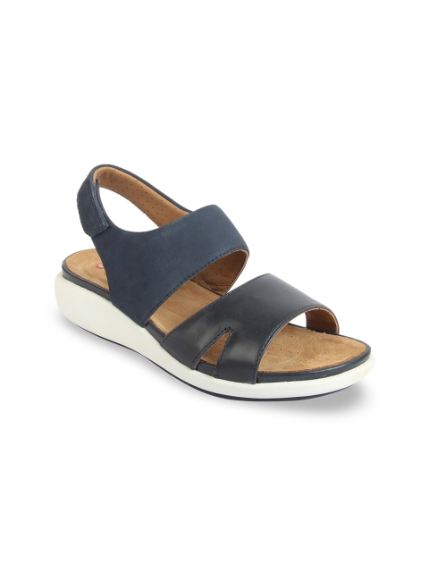 Clarks Women Navy Blue Solid Leather Heels