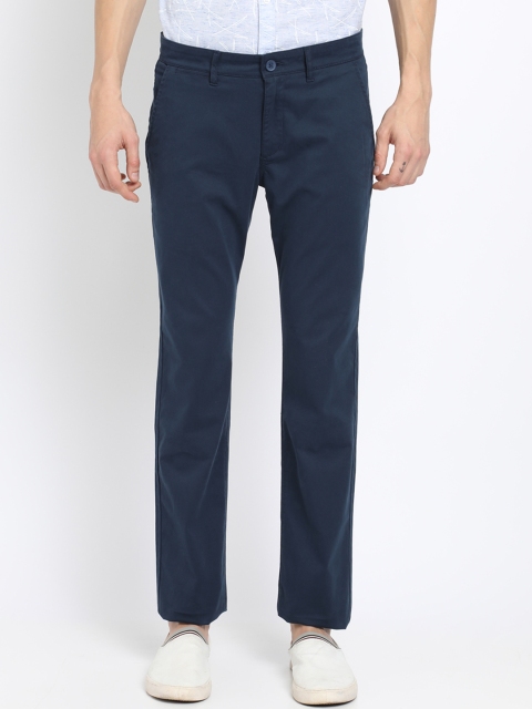 Crocodile Men Navy Blue Slim Fit Solid Regular Trousers