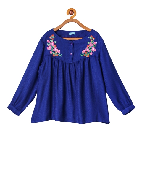 Miyo Girls Blue Solid A-Line Top