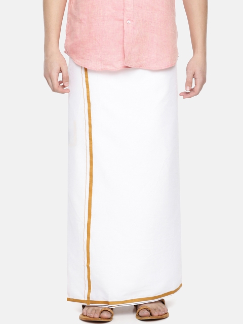 Chennis Men White & Gold-Toned Solid Dhoti