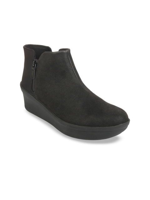 Clarks Women Black Solid Mid-Top Heeled Boots