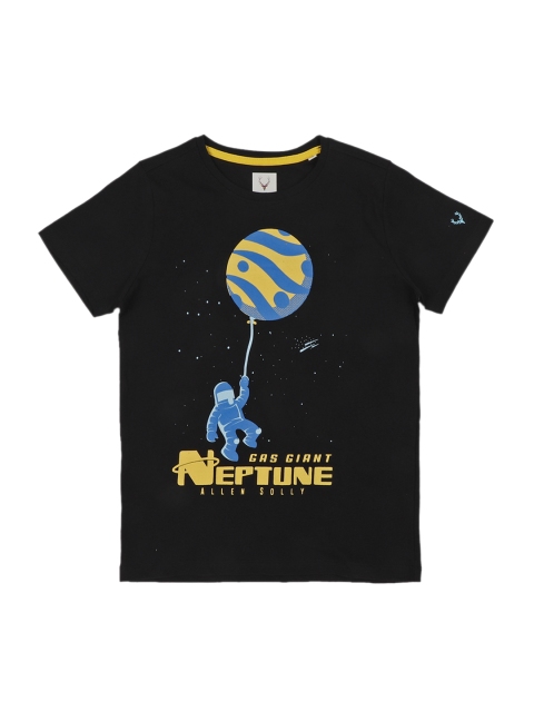 Allen Solly Junior Boys Black & Yellow Printed Round Neck T-shirt