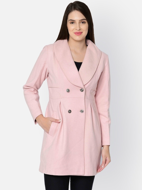 Owncraft Women Pink Solid Woolen Overcoat