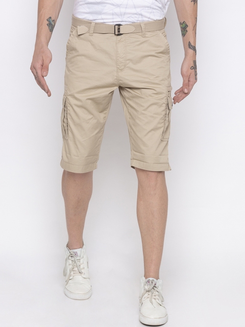 Globus Men Beige Solid Slim Fit Cargo Shorts