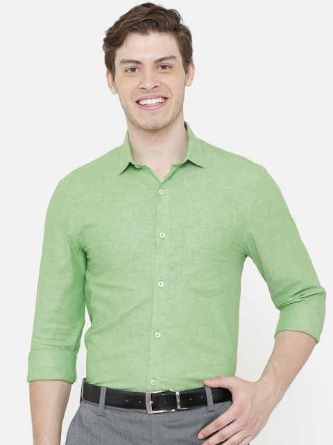 CAVALLO by Linen Club Men Cotton Linen Green Regular Fit Solid Formal Shirt