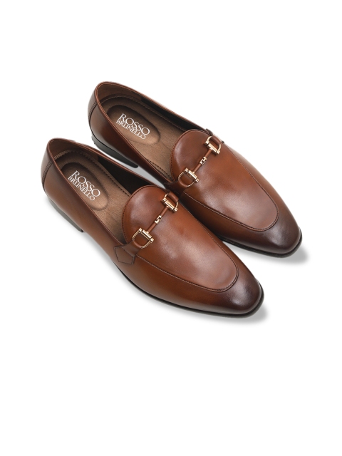 Rosso Brunello Men Tan Brown Solid Genuine Leather Formal Loafers