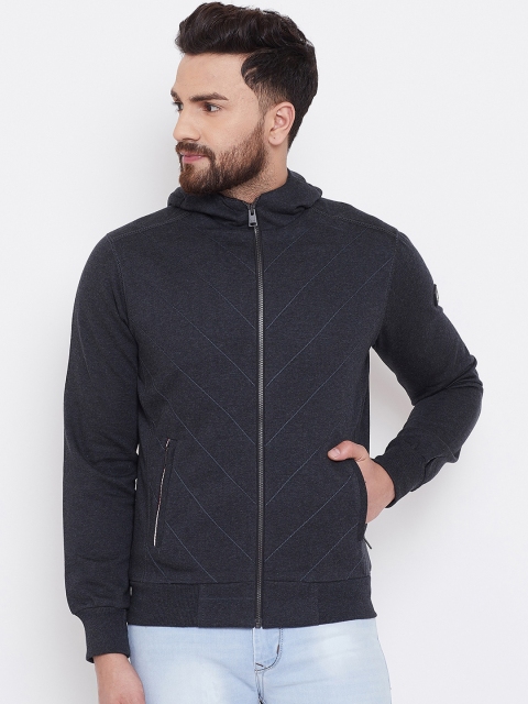 Spirit Men Charcoal Solid Hooded Sweatshirt