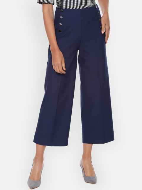 Van Heusen Woman Women Navy Blue Regular Fit Solid Culottes