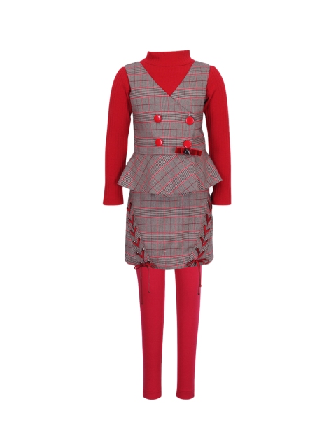 CUTECUMBER Girls Red & Grey Checked Top with Skirt