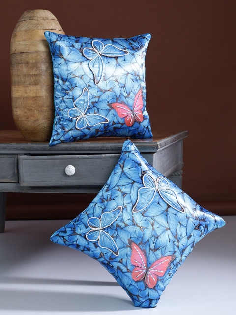 Alina decor Blue Set of 2 Quirky Square Cushion Covers