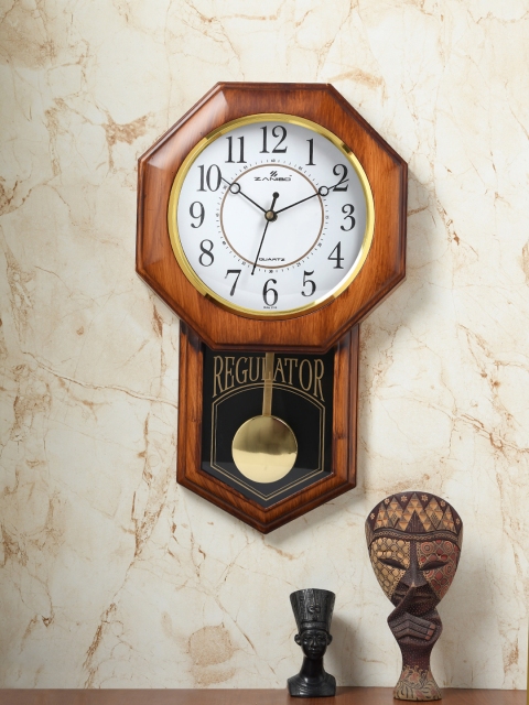 ZANIBO White & Brown Geometric Solid Analogue Wall Clock