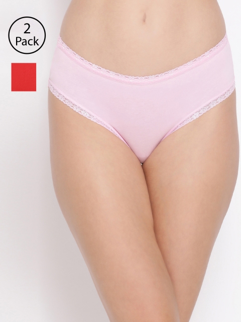 Clovia Women Pack Of 2 Cotton Hipster Briefs COMPNC745S, Red