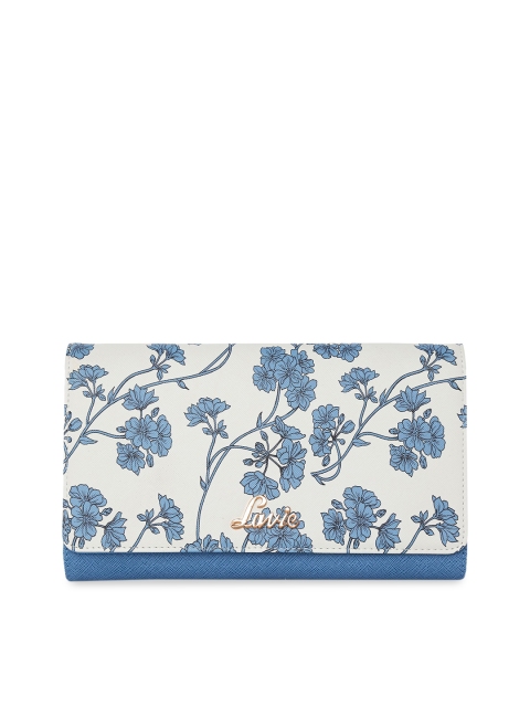 Lavie Women Off-White & Blue Printed Three Fold Wallet