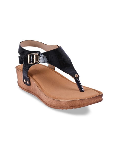 BuckleUp Women Black Textured Wedges