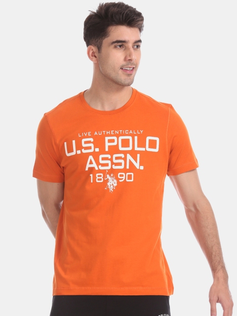 U.S. Polo Assn. Men Orange Printed Round Neck T-shirt
