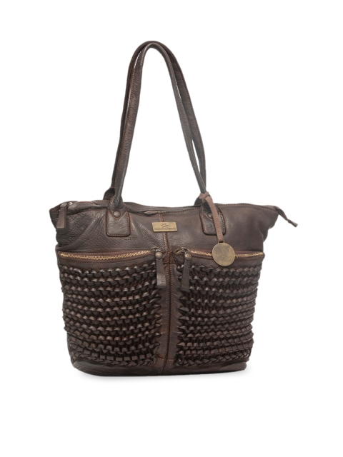 KOMPANERO Brown Embellished Genuine Leather Shoulder Bag