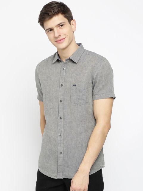 Crocodile Men Grey Slim Fit Self Design Casual Shirt