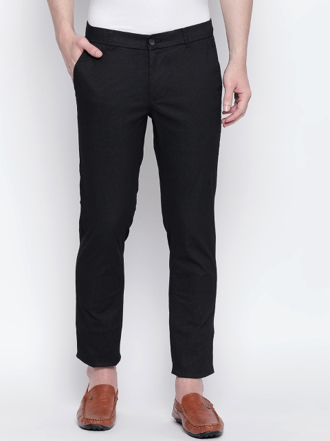 Basics Men Black Tapered Fit Self Design Regular Trousers