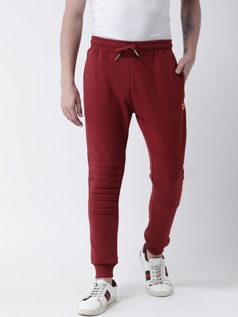 Club York Men Maroon Solid Slim-Fit Sports Joggers