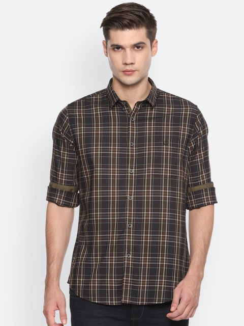 Van Heusen Sport Men Brown & Beige Checked Slim Fit Casual Shirt