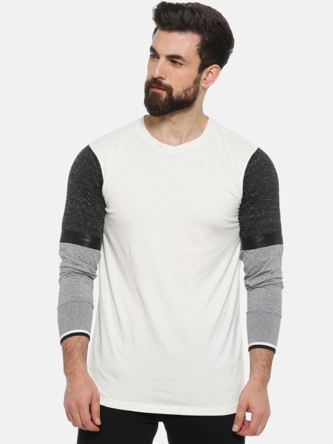 Campus Sutra Men Off-White Printed Round Neck T-shirt