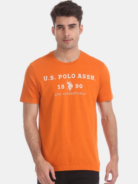 U.S. Polo Assn. Men Orange Printed Round Neck T-shirt