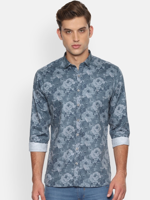 V Dot Men Grey Printed Slim Fit Casual Shirt