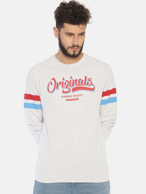 Steenbok Men Grey & Orange Printed Pullover Sweatshirt