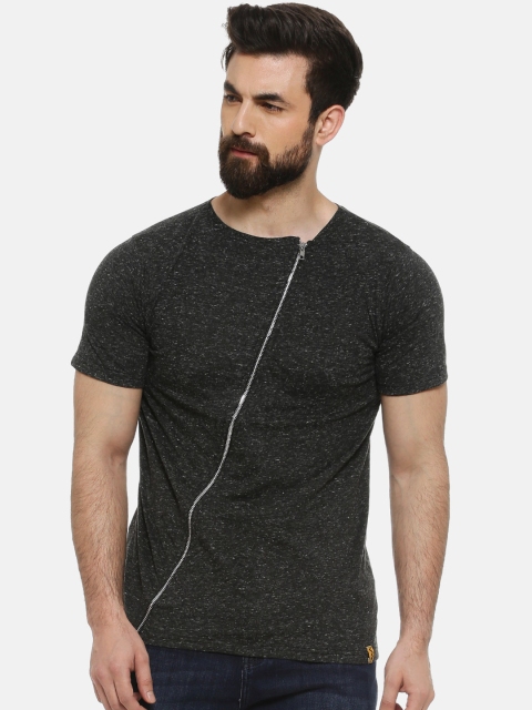 Campus Sutra Men Charcoal Grey Round Neck T-shirt