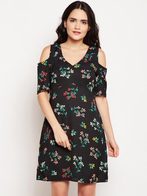 Oxolloxo Women Black Printed Fit and Flare Dress