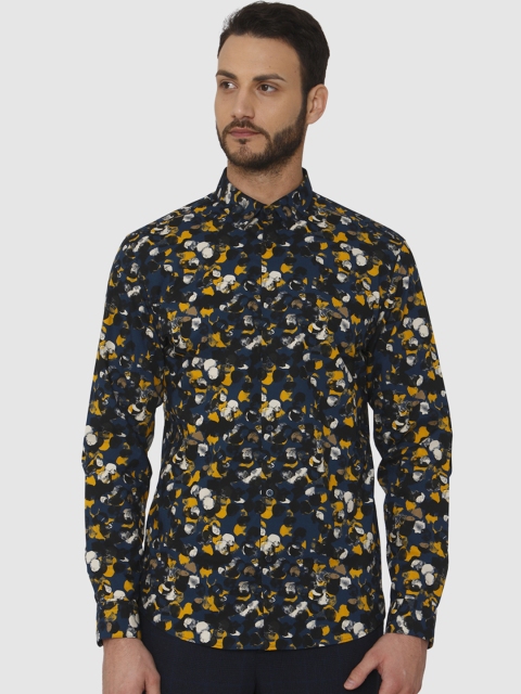 SELECTED Men Black & Blue Slim Fit Printed Casual Shirt