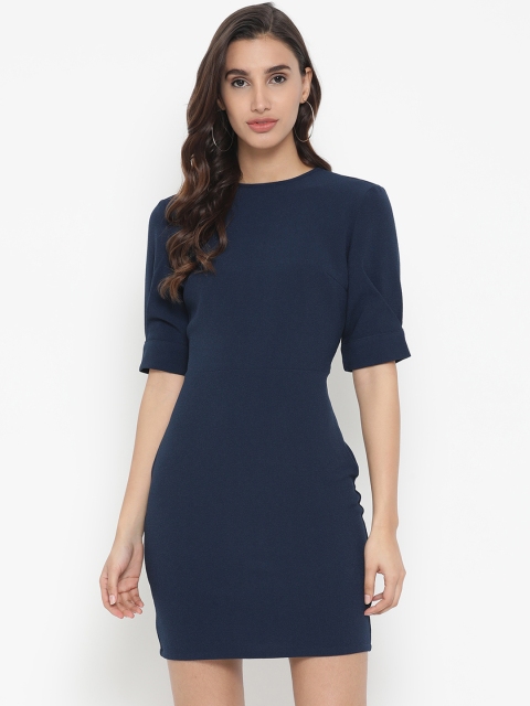 Kazo Women Navy Blue Solid Sheath Dress