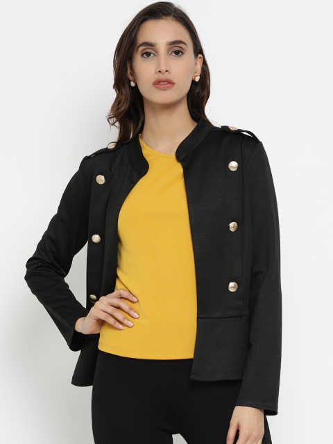 Kazo Women Black Solid Open Front Jacket