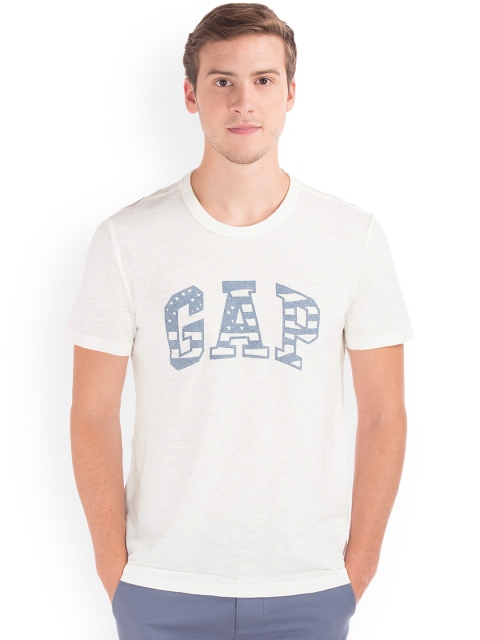 GAP Men White Round Neck Short Sleeve T-shirt