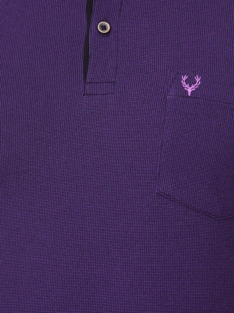 Allen Solly Men Purple Solid Polo Collar Pure Cotton T-shirt