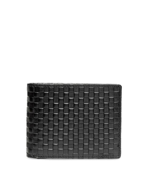 Teakwood Leathers Men Black Textured Leather Two Fold Wallet