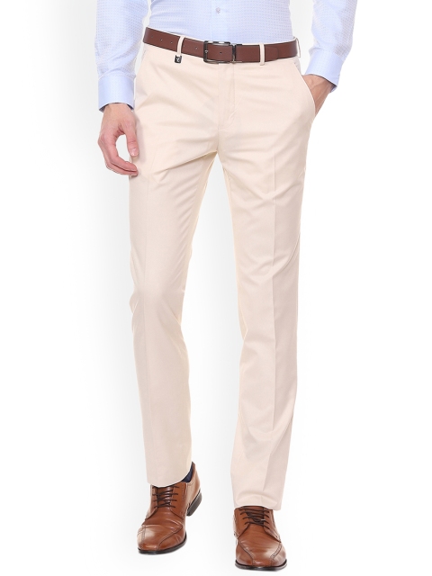 V Dot Men Cream-Coloured Slim Fit Solid Formal Trousers