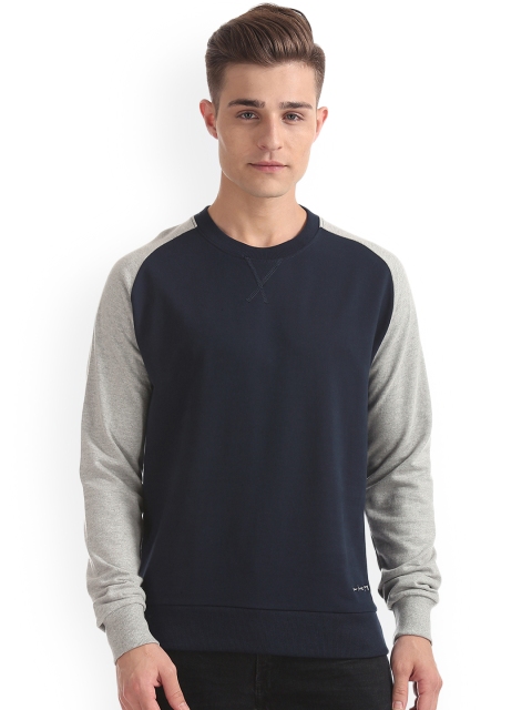 Arrow Blue Jean Co. Men Navy Blue & Grey Solid Sweatshirt