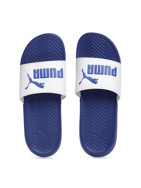 Puma Unisex White & Blue Solid Sliders