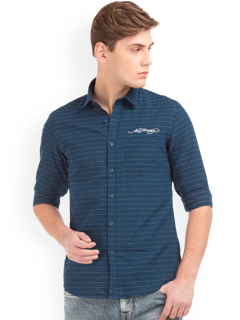 Ed Hardy Men Blue Slim Fit Printed Casual Shirt