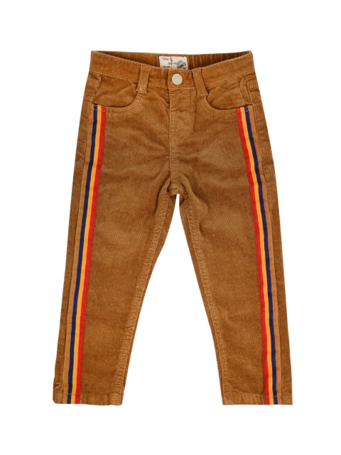 TALES & STORIES Boys Brown Slim Fit Striped Regular Trousers