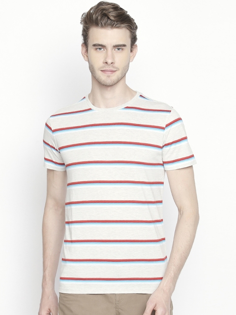 Urban Ranger by pantaloons Men Grey Striped Round Neck T-shirt