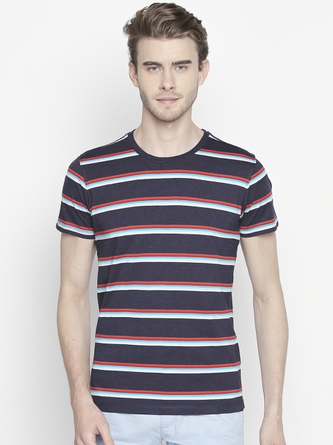 Urban Ranger by pantaloons Men Blue Striped Round Neck T-shirt
